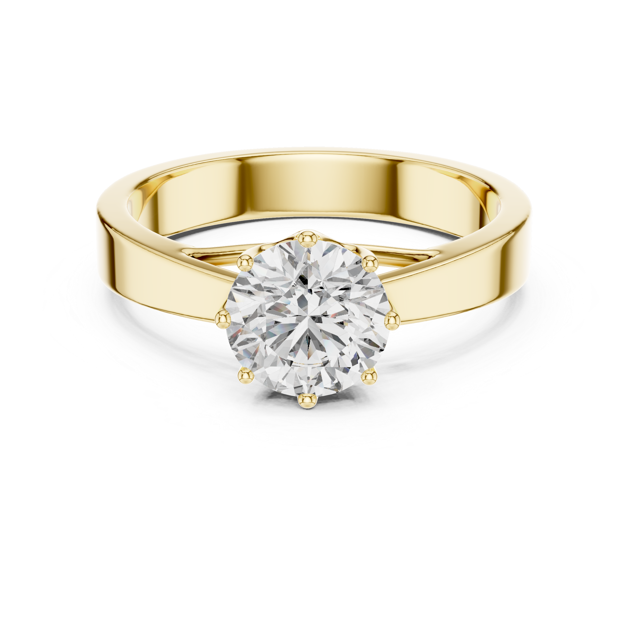Gold ring with a diamond on a white background